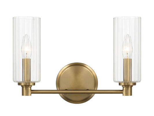 Regal - Double Light Vanity With Clear Ribbed Satin - Antique Brass / Clear