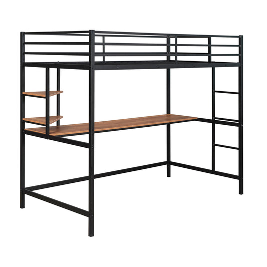 Twin Loft Bed With Desk And Shelve - Black