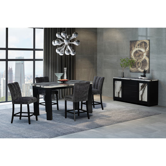 Magaly - Bar Table And Stool 5 Piece Set With Marbled Top Detail - Dark Gray