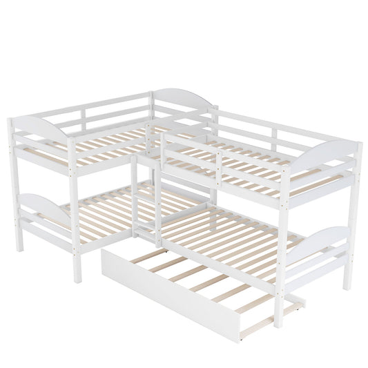 Twin L-Shaped Bunk Bed With Trundle - White