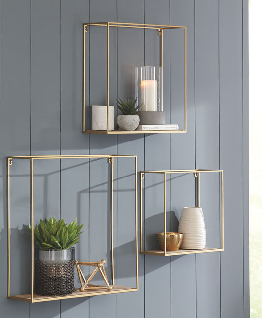 Efharis - Wall Shelf Set (Set of 3) - Natural / Gold Finish