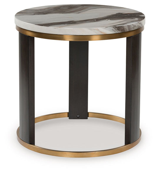 Jazmore - Round End Table - Brown / Brass Finish