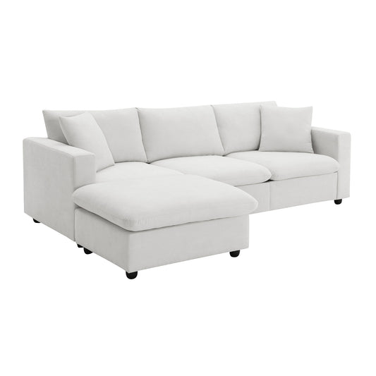 Modern Sectional Sofa With Throw Pillows, Cloud L Shaped Couch Set With Wide 4 Seat Comfy Couch Set With Movable Ottoman