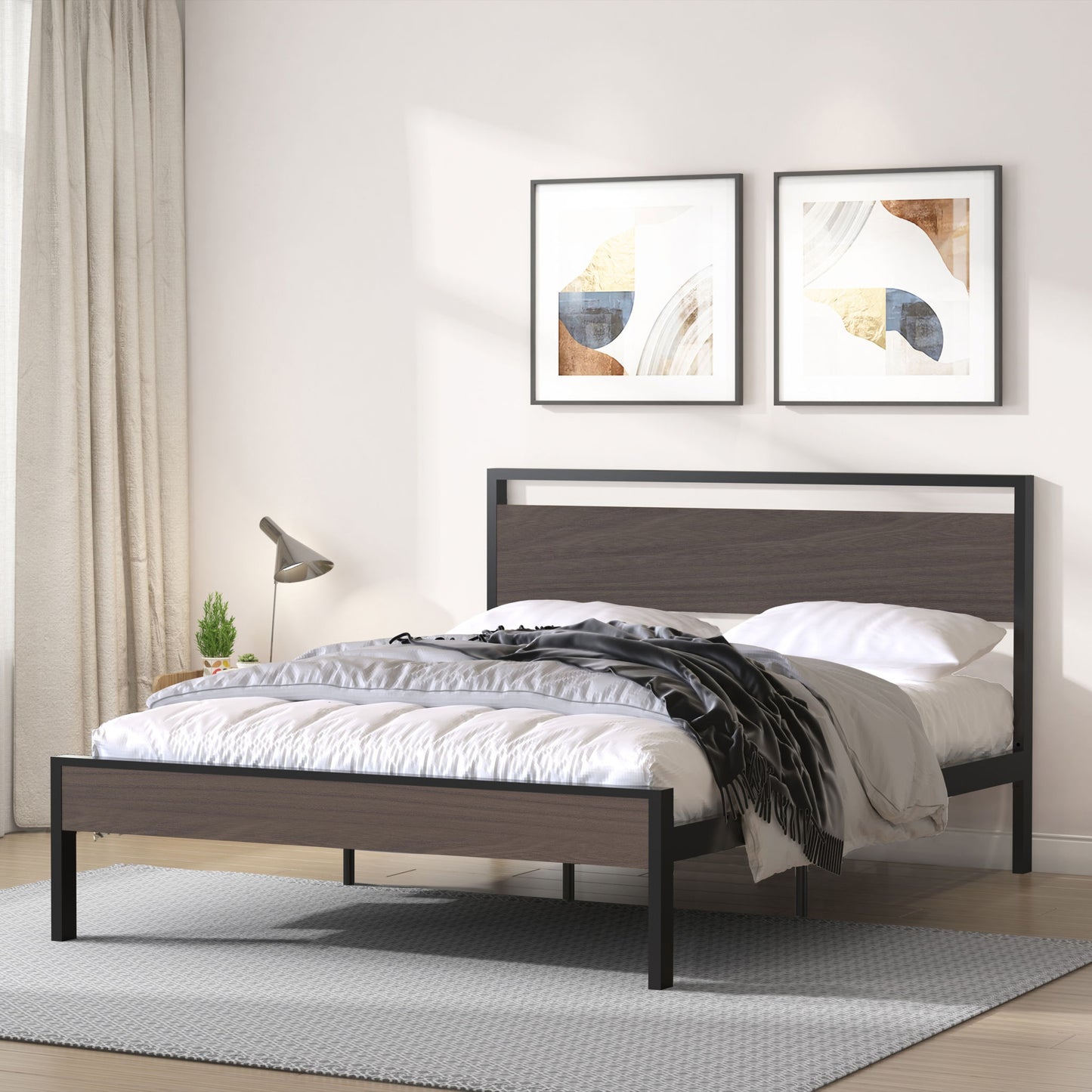 Ceres - Metal Bed With Wood Headboard & Footboard