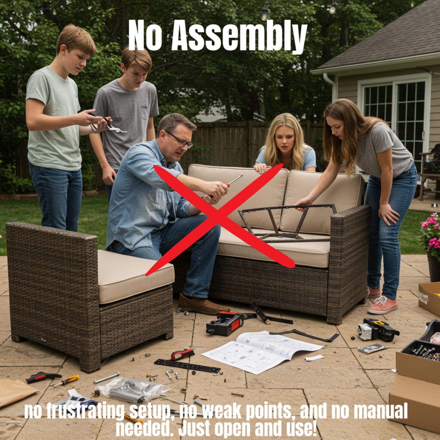 6 Person Wicker Seating Group With Premium Cushions - Gray Mix