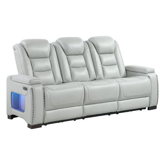Power Sofa With USB LED Headrest, Bookshelf Arms, And Storage - Gray