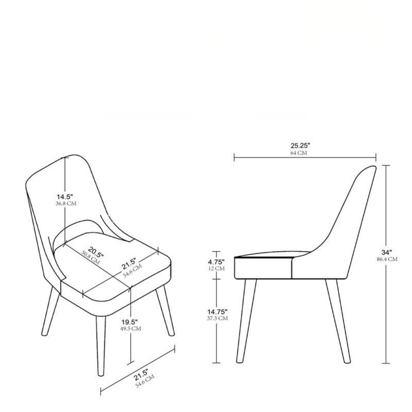 Dining Side Chair Upholstered Textured Fabric (Set of 2) - Navy