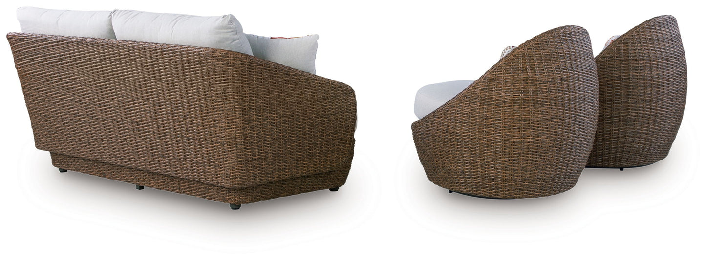 Double Point - Loveseat, Swivel Chairs Set (Set of 3) - Beige