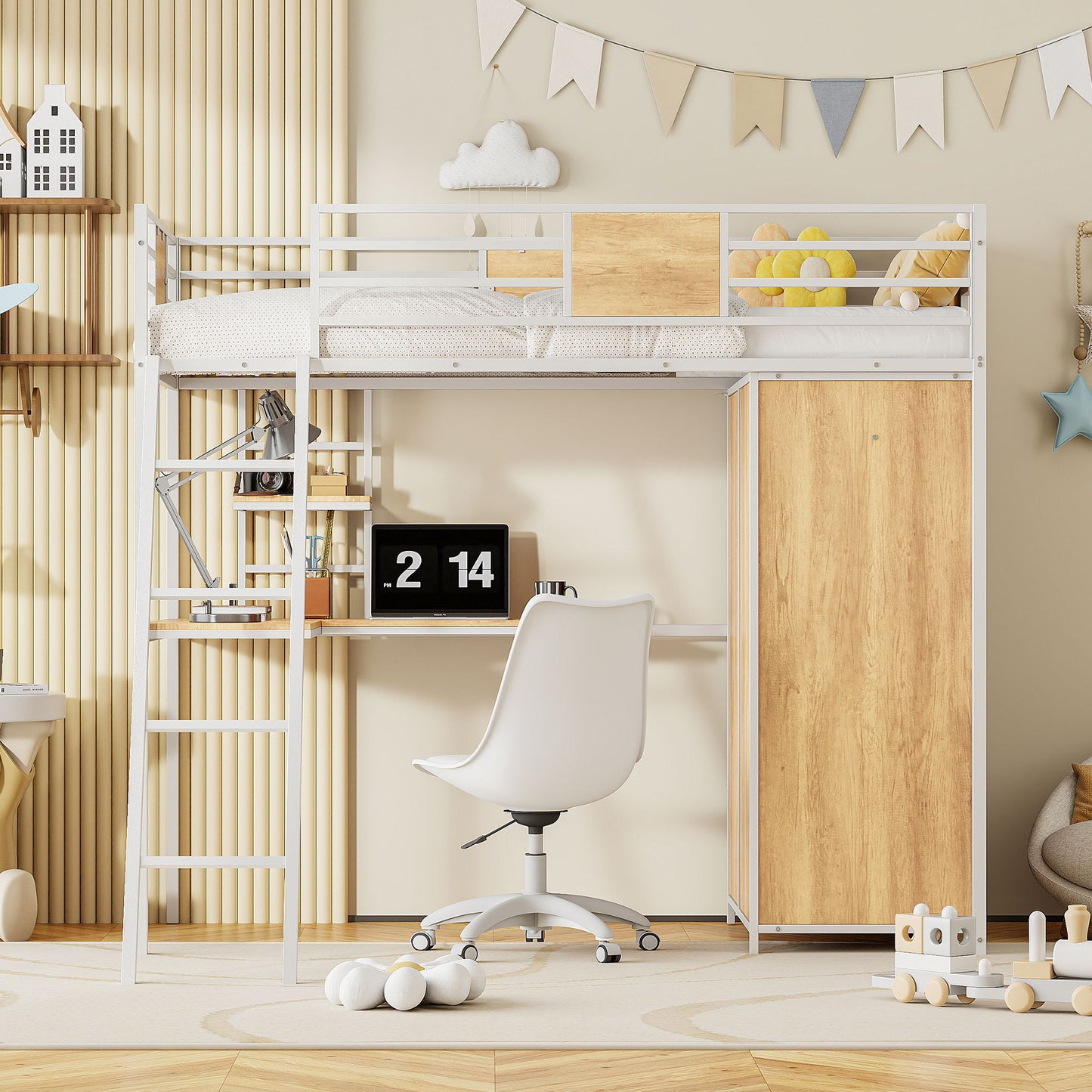Loft Bed With L Shape Desk And Wardrobe