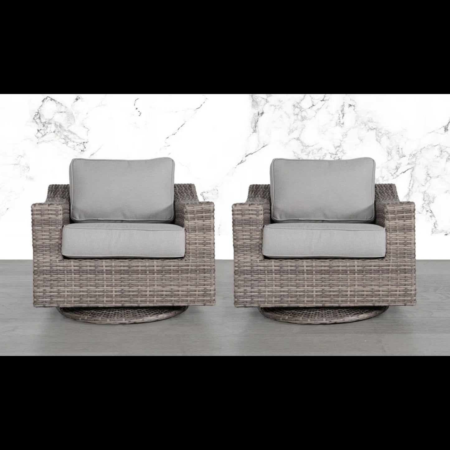 Elegant Swivel Patio Chair With Luxurious Cushions Perfect For Outdoor Relaxation (Set of 2) - Gray Mix