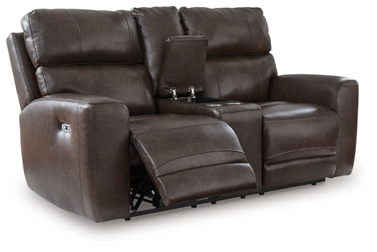 Crossplex - Power Reclining Loveseat / Console / Adjustable Headrest - Smoke