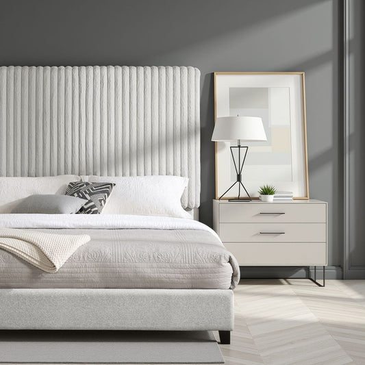 Queen Size Minky Stone Upholstered Platform Bed