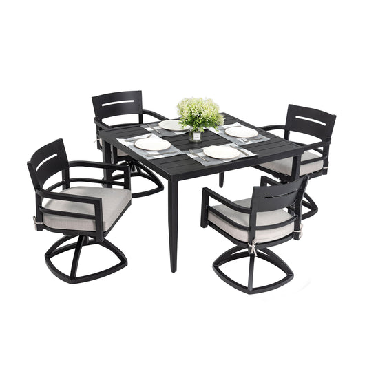 Outdoor Modern Dining Set, Chairs Sunbrella Cushioned And Dining Table With Umbrella Hole