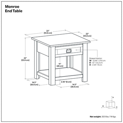 Monroe - End Table - Distressed Charcoal Brown