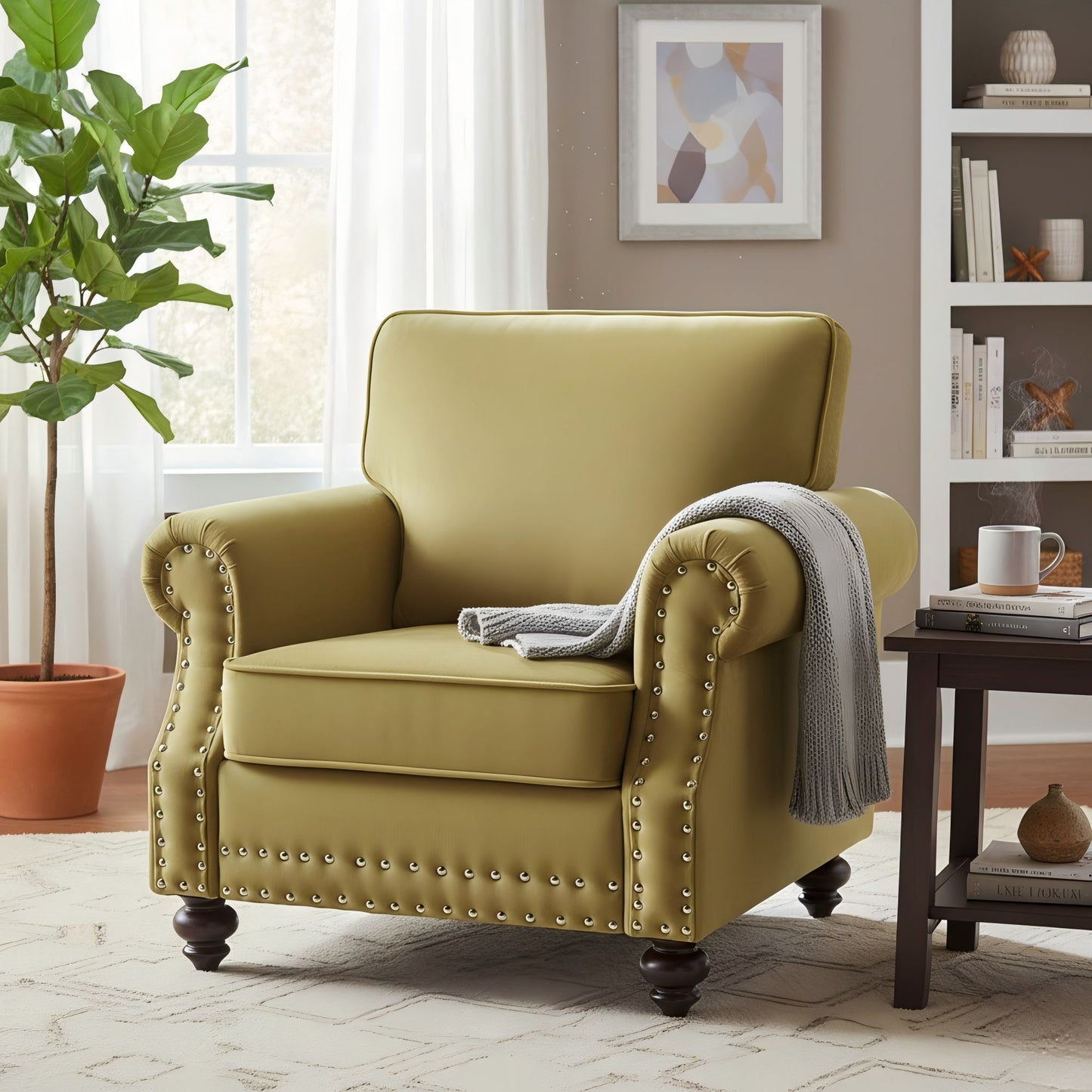 Upholstered Accent Armchair With Turned Legs For Living Room
