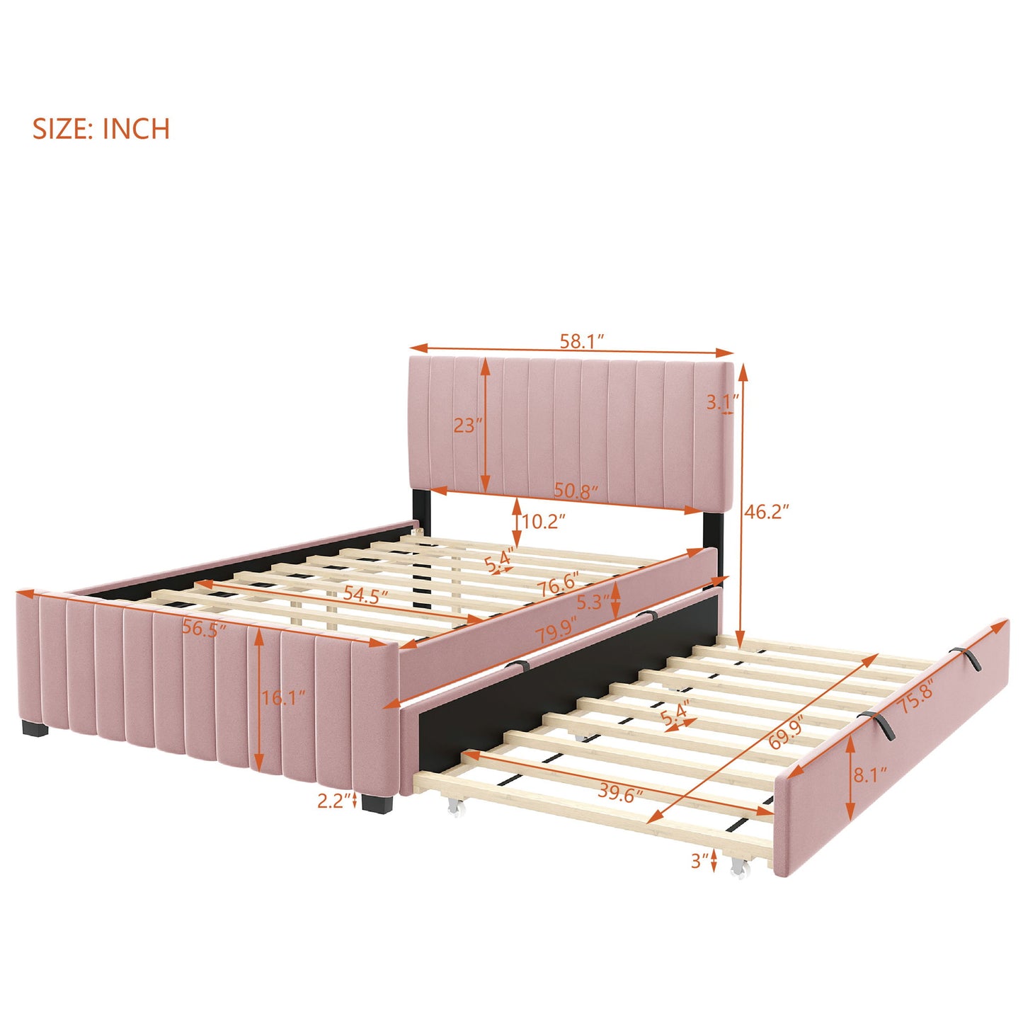 Elegant Upholstered Platform Bed With Twin Size Trundle