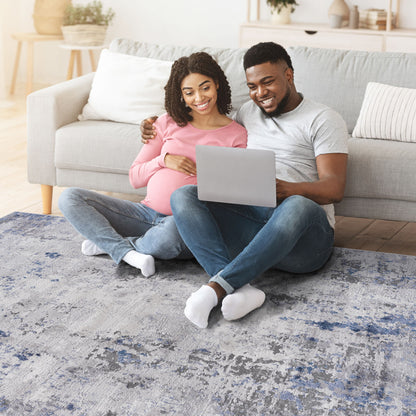 Marfi - 8' X 10' Abstract Area Rug - Silver / Blue