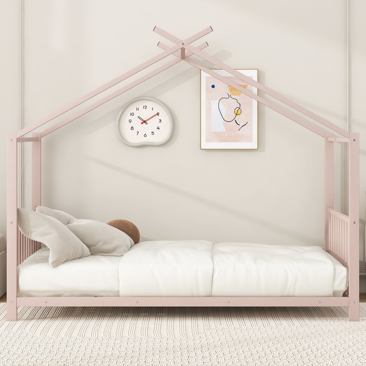 Metal House Platform Bed With Modern Design And Durable Frame