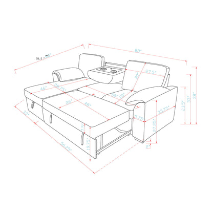 Rebecca - Sofa With Pull Out Bed, Storage Chaise, USB And Cup Holders - Dark Gray