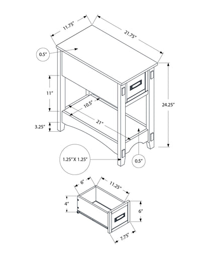 Accent End Table, 2 Tier, Narrow, Storage Drawer, Transitional - Walnut