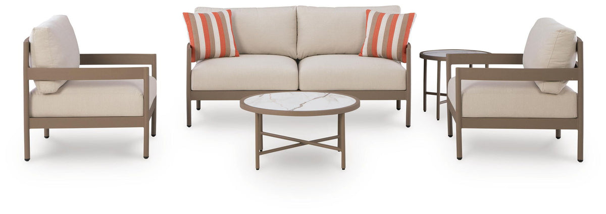 Bluff Trail - Loveseat, Lounge Chairs, Tables Set (Set of 5) - Beige