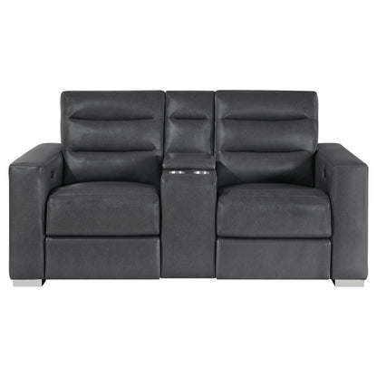 Yamein - Power Reclining Loveseat With Bookcase Arms And LED Lights - Charcoal