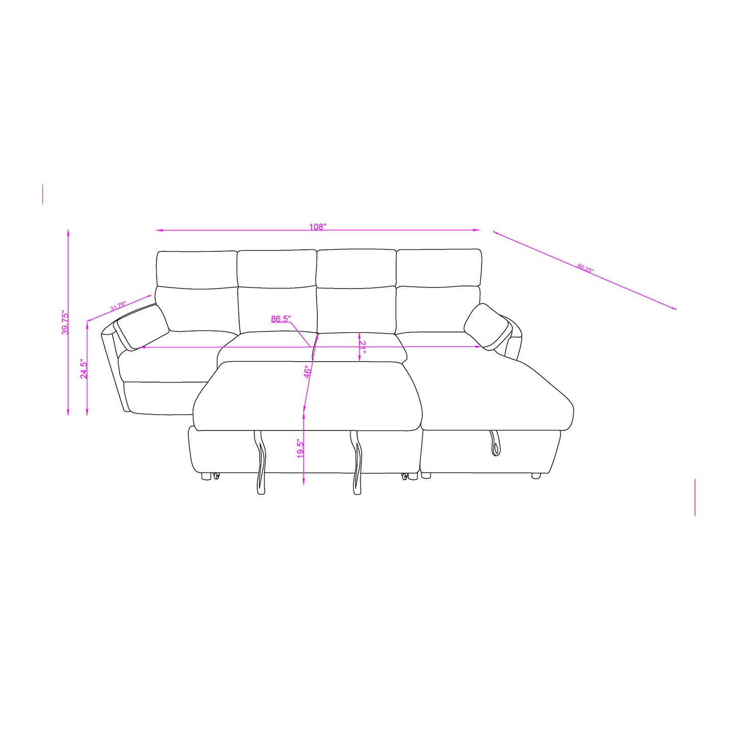 Sleeper Sofa With Storage Chaise - Grey