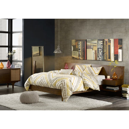Queen Size Bed With Attached Nightstands And Hidden Storage - Pecan