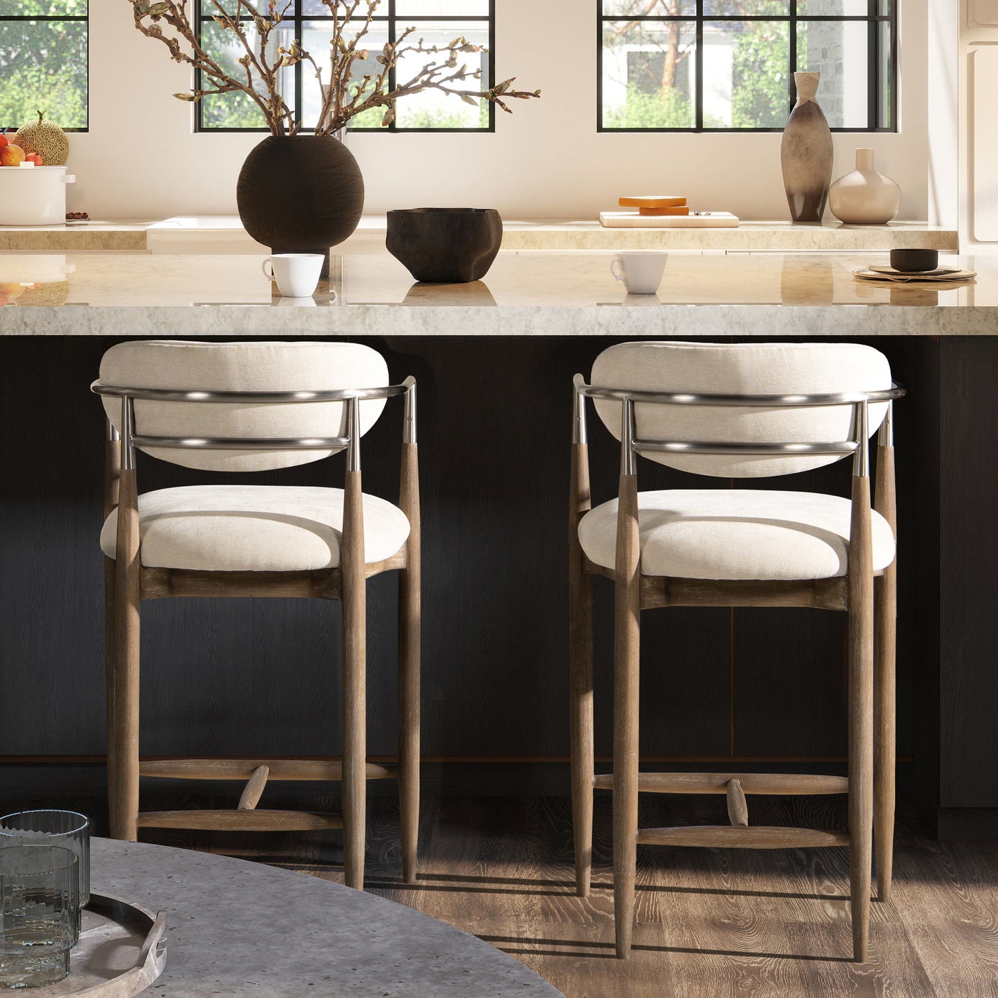 Artemis - Mixed Material Upholstered Counter Stool - Warm White