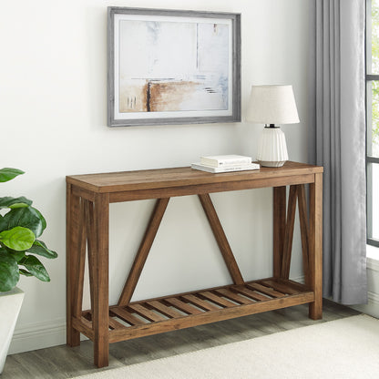 Farmhouse A Frame Entry Table With Lower Shelf