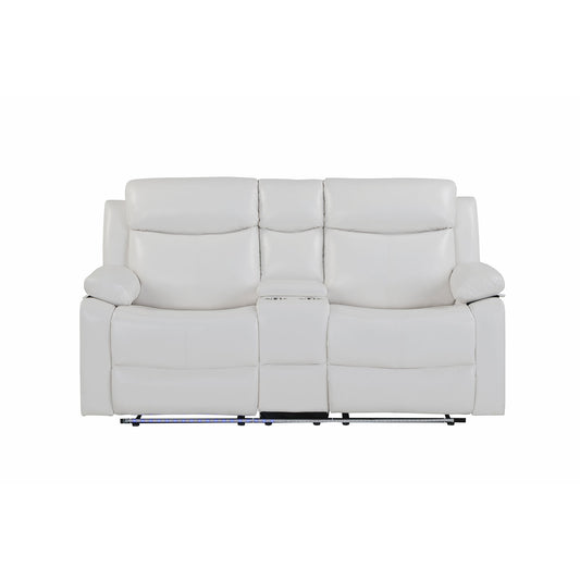 Blanche - Console Reclining Loveseat With LED Lights, Pillow Top Arms, Manual Recline, 2 Cupholders - White
