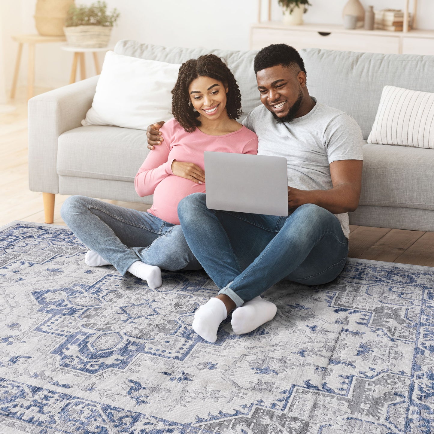 Marfi - 8' X 10' Oriental Area Rug - Blue / Gray