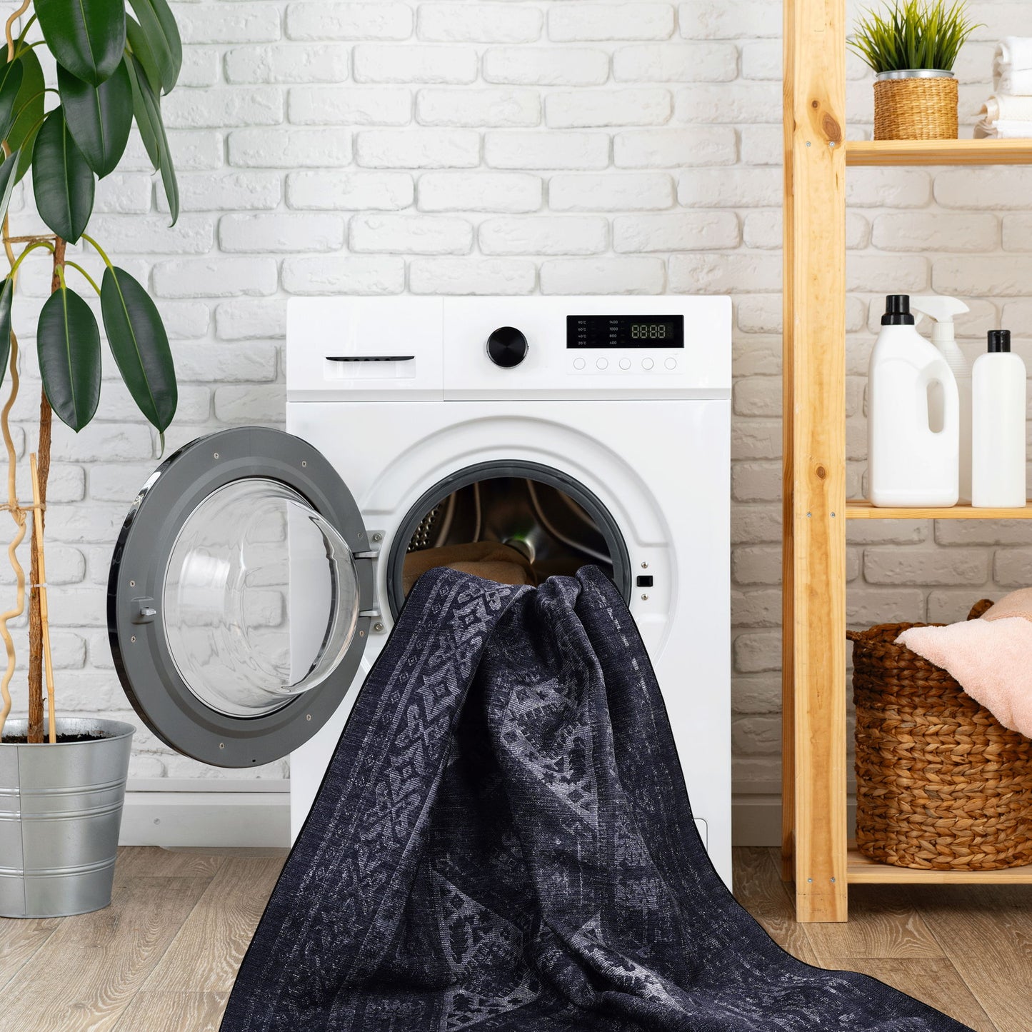 Maval - 8' X 10' Area Rug Washable - Black / Gray