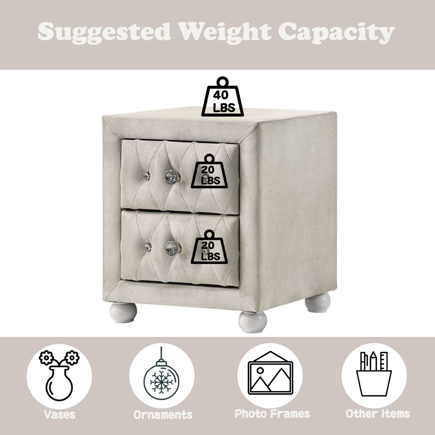 Reggie - Nightstand - Beige