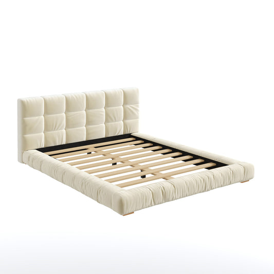 Upholstered Platform Bed Frame With Tufted Headboard
