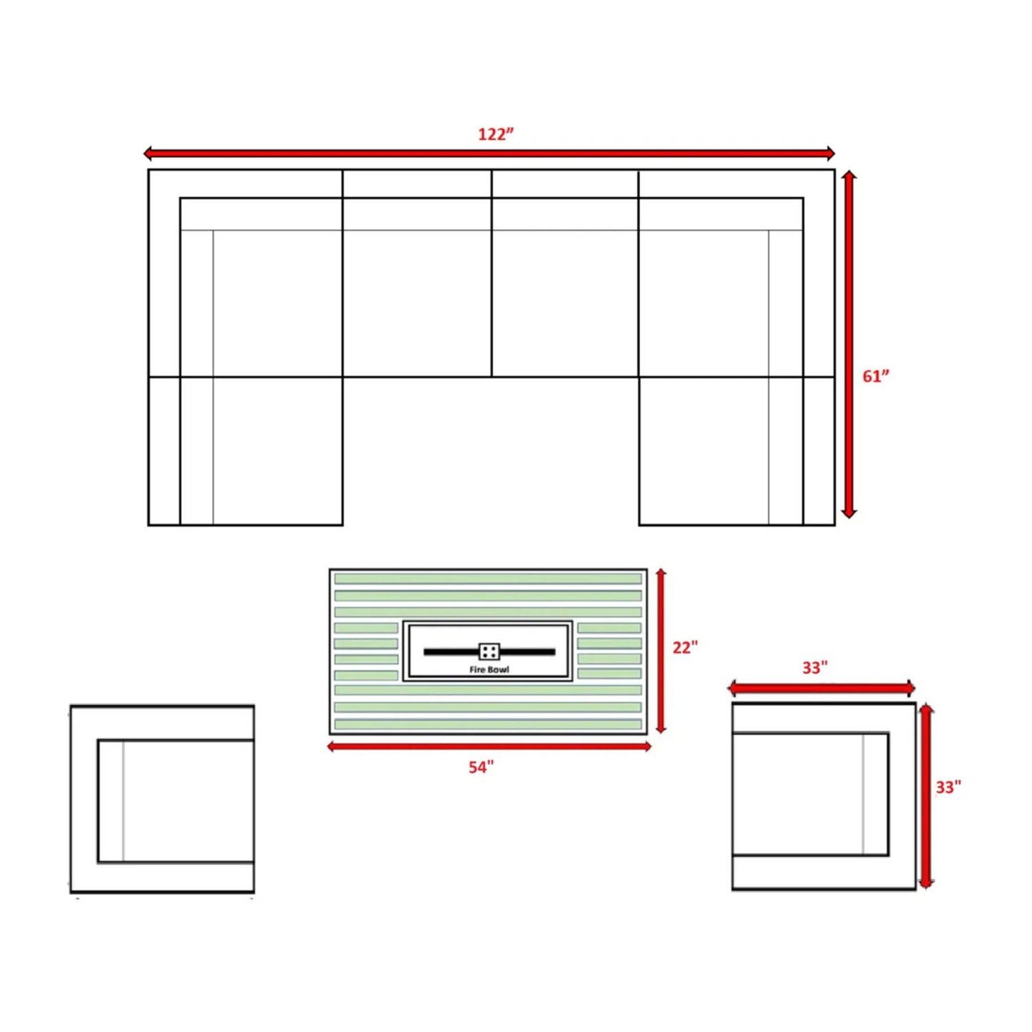 9 Piece Outdoor Sectional Set With Fire Pit Table And Cushions - Beige