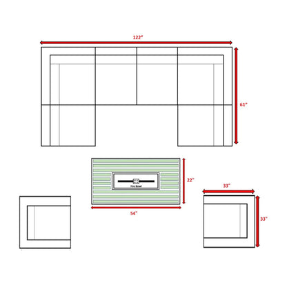 9 Piece Outdoor Sectional Set With Fire Pit Table And Cushions - Beige