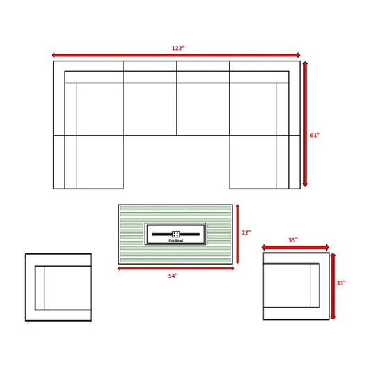 9 Piece Outdoor Sectional Set With Fire Pit Table And Cushions - Beige