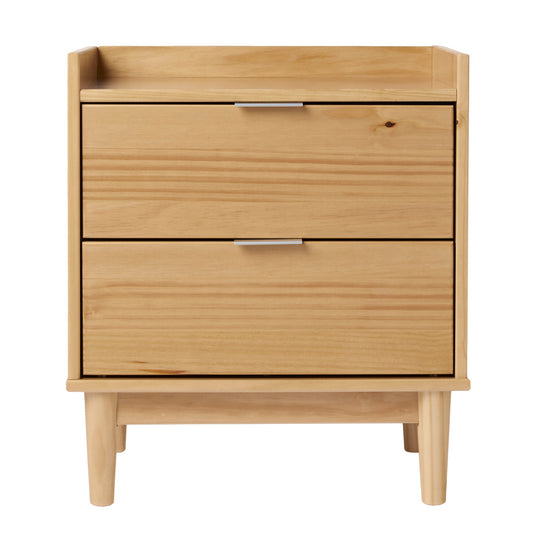 Mid Century Modern 2 Drawer Nightstand - Natural Pine