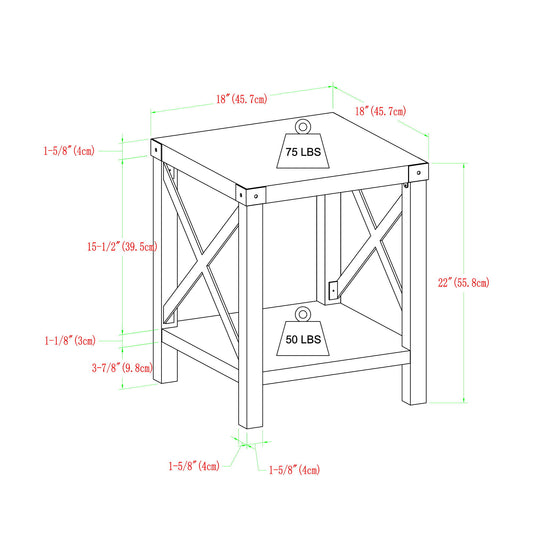 Rustic Industrial X 2 Tier Side Table - Gray Wash