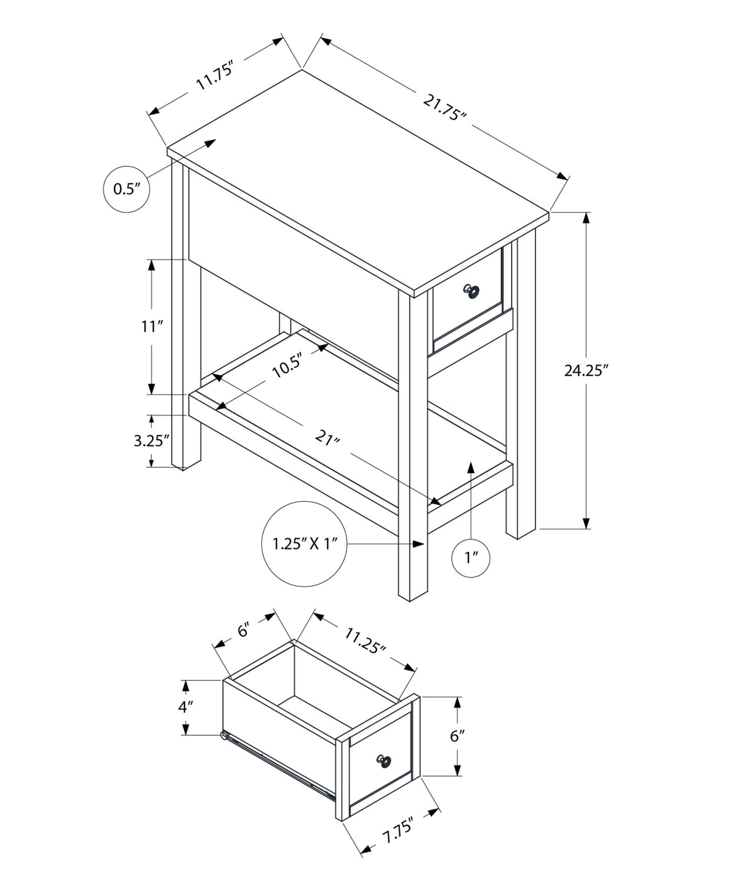 Accent End Table, 2 Tier, Narrow, Lamp, Storage Drawer, Charming Design