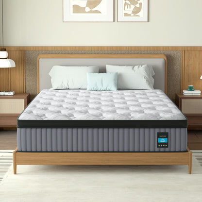 14" Hybrid Mattress, Memory Foam & Pocket Spring Bed, Cooling, Pressure Relief, Back & Hip Support - Gray / White - King