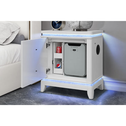 Adalid - Nightstand With Cooler, USB And Speaker - White
