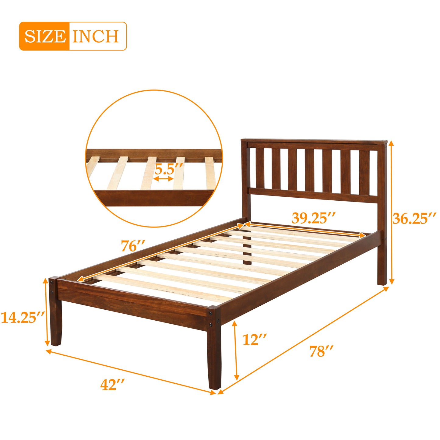 Platform Bed With Headboard, Footboard, Slat Support