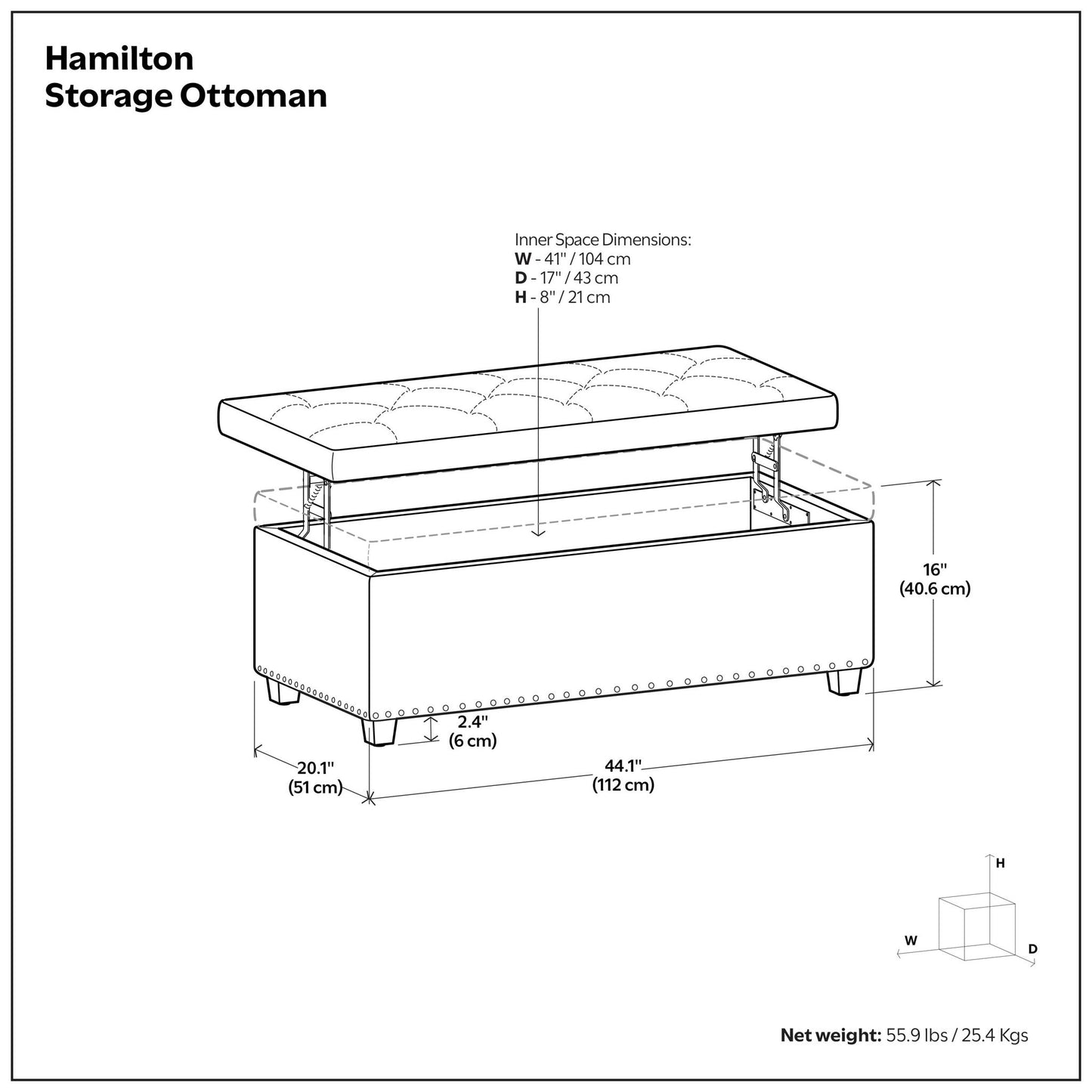 Hamilton - Upholstered Lift Top Rectangular Storage Ottoman