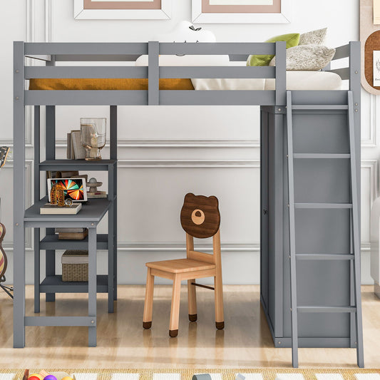 Loft Bed With Wardrobe And Desk And Shelves
