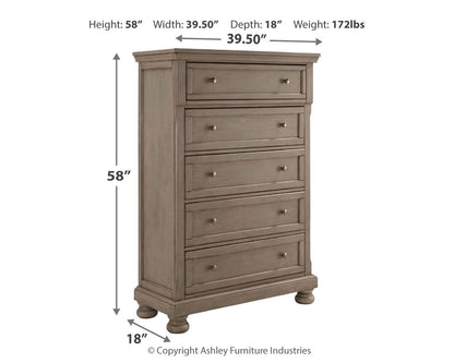 Lettner - Five Drawer Chest - 2-handles - Light Gray