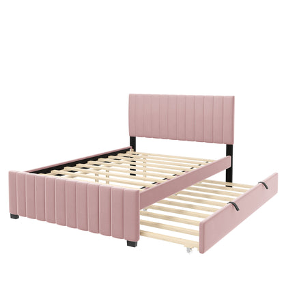 Elegant Upholstered Platform Bed With Twin Size Trundle