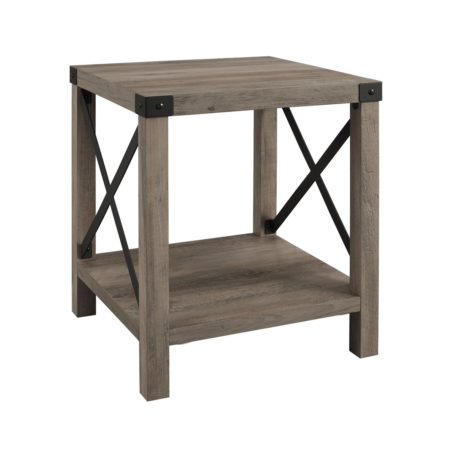 Rustic Industrial X 2 Tier Side Table - Gray Wash
