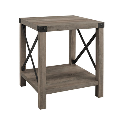 Rustic Industrial X 2 Tier Side Table - Gray Wash